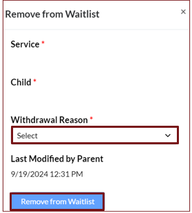 Reason for removing a child from the waitlist