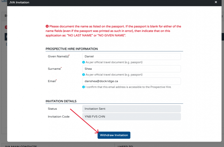 How do I withdraw an invite code sent to a prospective hire? AND am I still able to use this invite code for a new prospective hire? 