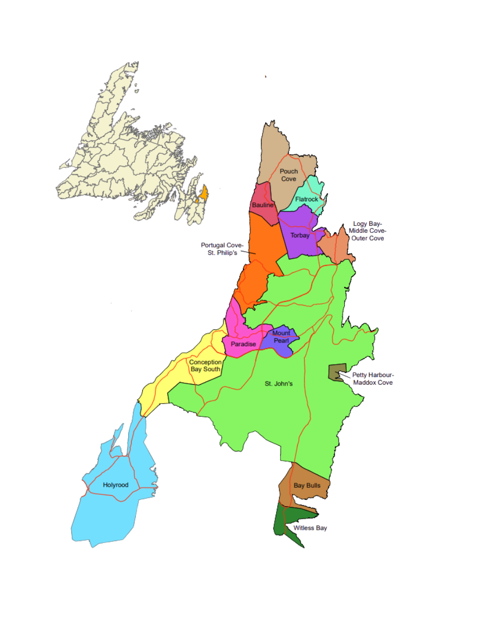 NL map of the St. John's census metropolitan area