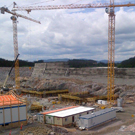 Spillway construction, RCC Cofferdam in the background.