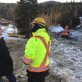 Premier Dwight Ball tours damaged areas in western Newfoundland. January 2018.