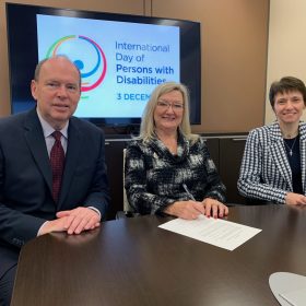 Minister Abbott with Debbie Ryan, Chair, Accessibility Standards Advisory Board, and Nancy Reid, Chair, Network of Disability Organizations Newfoundland and Labrador.